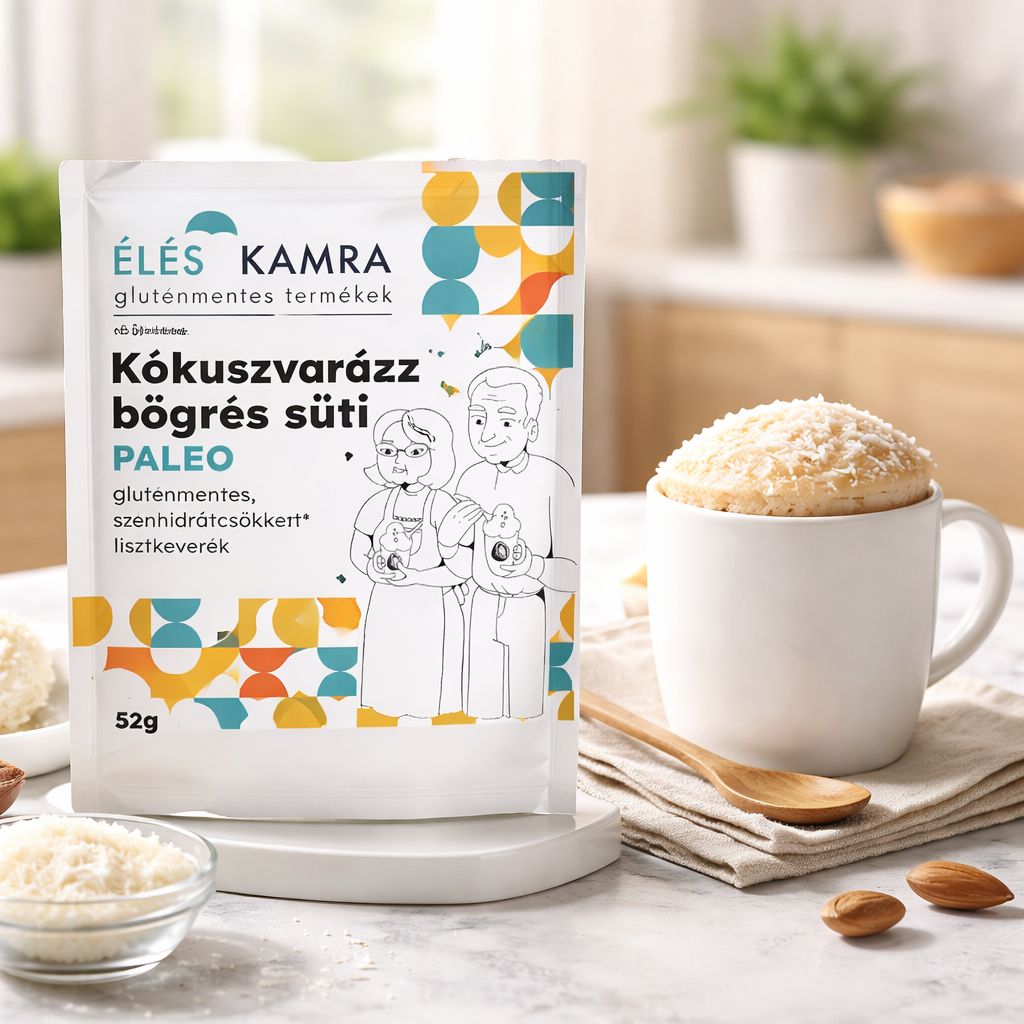 Amestec de făină pentru prăjitură în cană cu aromă de cocos, cu conținut redus de carbohidrați 52g, Éléskamra
