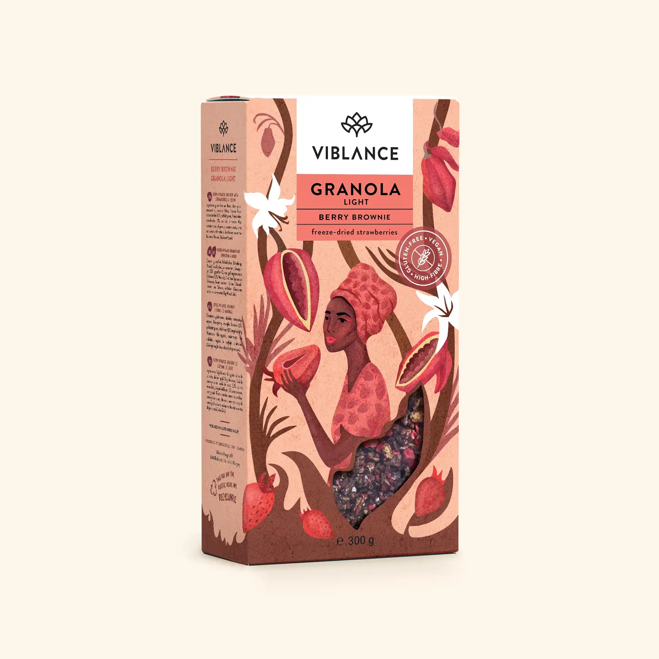 Berry Brownie Granola Light Crocant  - cu Căpșuni și Cacao, Fără Gluten, Viblance 300g