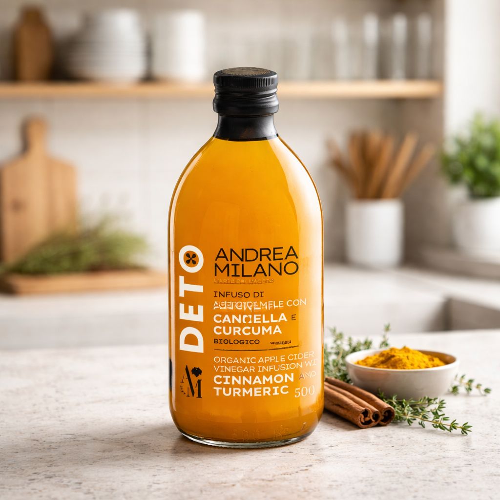 DETO BIO Oțet de Mere Nefiltrat cu Turmeric și Scorțișoară, 500ml, Andrea Milano
