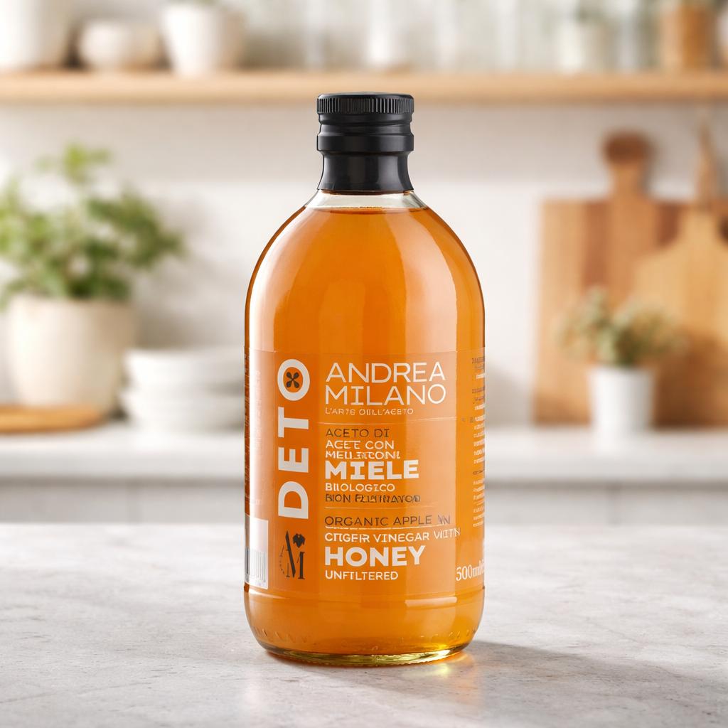 DETO BIO Oțet de Mere Nefiltrat cu Miere, 500ml, Andrea Milano