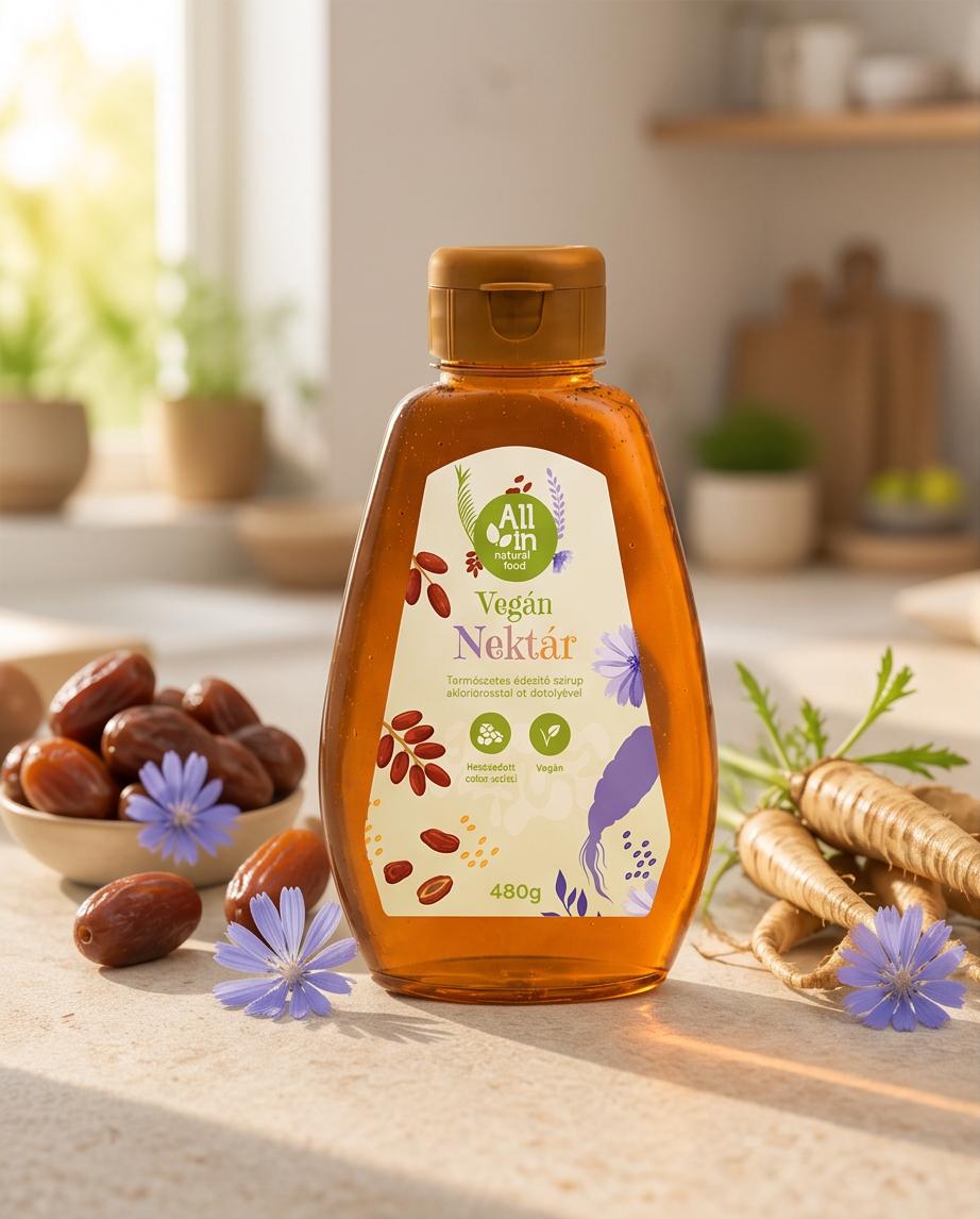 Nectar Vegan – Sirop natural din rădăcină de cicoare și curmale, îndulcitor pe bază de plante, 480 g
