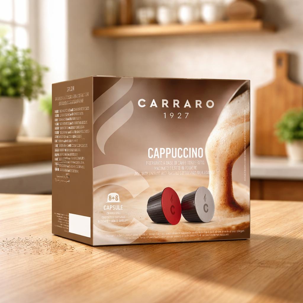 Capsule de cafea cappuccino (Dulce Gusto compatibile) 8+8 caps. - Carraro